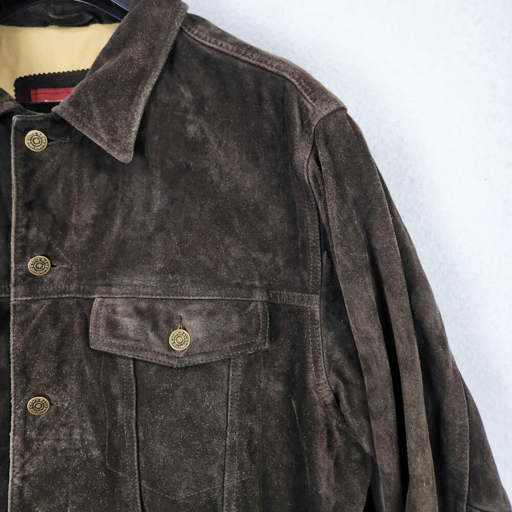 Eddie Bauer Jacket Mens XL Brown Seattle Suede Leather Washable Button Front - Picture 2 of 14